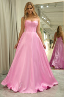 Load image into Gallery viewer, Glitter Pink A Line Spaghetti Straps Backless Long Corset Prom Dress