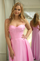 Load image into Gallery viewer, Glitter Pink A Line Spaghetti Straps Backless Long Corset Prom Dress