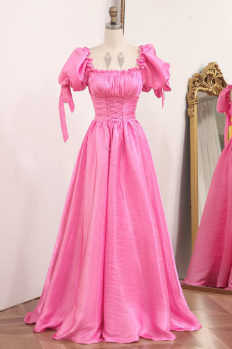 Convertible Hot Pink A Line Off the Shoulder Long Prom Dress