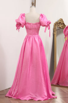 Convertible Hot Pink A Line Off the Shoulder Long Prom Dress