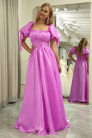 Load image into Gallery viewer, Convertible Fuchsia A Line Off the Shoulder Long Prom Dress