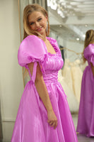 Load image into Gallery viewer, Convertible Fuchsia A Line Off the Shoulder Long Prom Dress