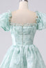 Load image into Gallery viewer, Light Blue A Line Square Neck Long Tiered Prom Dress With Short Sleeves