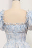 Load image into Gallery viewer, Light Blue A Line Square Neck Long Tiered Prom Dress With Short Sleeves