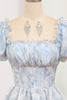 Load image into Gallery viewer, Light Blue A Line Square Neck Long Tiered Prom Dress With Short Sleeves