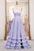 Load image into Gallery viewer, Lavender A Line Spaghetti Straps Tiered Long Corset Prom Dress With Slit