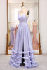 Load image into Gallery viewer, Lavender A Line Spaghetti Straps Tiered Long Corset Prom Dress With Slit