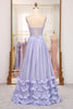 Load image into Gallery viewer, Lavender A Line Spaghetti Straps Tiered Long Corset Prom Dress With Slit
