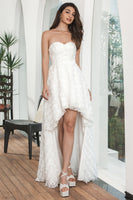 Load image into Gallery viewer, White High Low Flower Sweetheart Graduation Party Dress