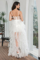 Load image into Gallery viewer, White High Low Ruffled Corset Engagement Party Dress with Lace