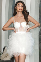 Load image into Gallery viewer, White A-Line Short Ruffled Graduation Party Dress with Lace