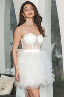 Load image into Gallery viewer, White A-Line Short Ruffled Graduation Party Dress with Lace