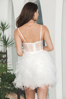 Load image into Gallery viewer, White A-Line Short Ruffled Graduation Party Dress with Lace