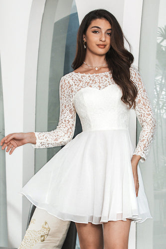 White Bateau Long Sleeves Backless Short Graduation Dress