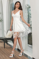 Load image into Gallery viewer, White A-Line V-Neck Flower Lace Short Graduation Dress