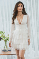 Load image into Gallery viewer, White A-Line Short Tiered Graduation Dress