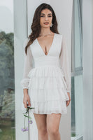 Load image into Gallery viewer, White A-Line Short Tiered Graduation Dress