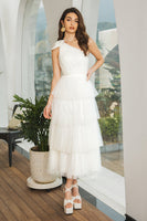Load image into Gallery viewer, White One Shoulder Tiered Long Engagement Party Dress