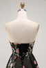 Load image into Gallery viewer, Floral Black Strapless A Line Long Prom Dress