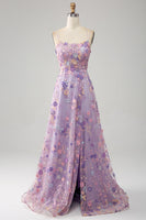 Load image into Gallery viewer, Light Purple A-Line Spaghetti Straps Long Prom Dress with Appliques