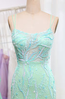 Load image into Gallery viewer, Green Mermaid Lace-Up Back Sequins Prom Dress with Slit