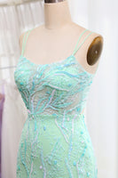 Load image into Gallery viewer, Green Mermaid Lace-Up Back Sequins Prom Dress with Slit