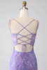 Load image into Gallery viewer, Mermaid Lace-Up Back Lilac Sequins Prom Dress with Slit