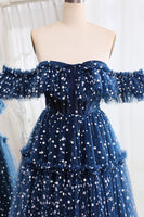 Load image into Gallery viewer, Navy Off The Shoulder Corset Long Tull Prom Dress