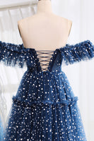Load image into Gallery viewer, Navy Off The Shoulder Corset Long Tull Prom Dress