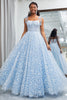 Load image into Gallery viewer, Sky Blue A Line Long Corset Printed Prom Dress With Adjustable Straps
