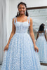 Load image into Gallery viewer, Sky Blue A Line Long Corset Printed Prom Dress With Adjustable Straps