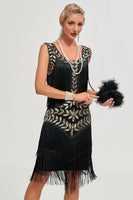 Load image into Gallery viewer, Champagne Gatsby 1920s Party Dress with Sequins and Fringes