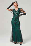 green flapper style dress 1920s Green Flapper Dress with Fringes