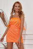 Load image into Gallery viewer, Sheath Strapless Orange Sequins Short Homecoming Dress with Tassel