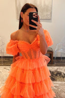 Load image into Gallery viewer, Orange Corset A-Line Tulle Long Prom Dress