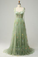 Load image into Gallery viewer, A-Line Grey Blue Princess Prom Dress With Embroidery