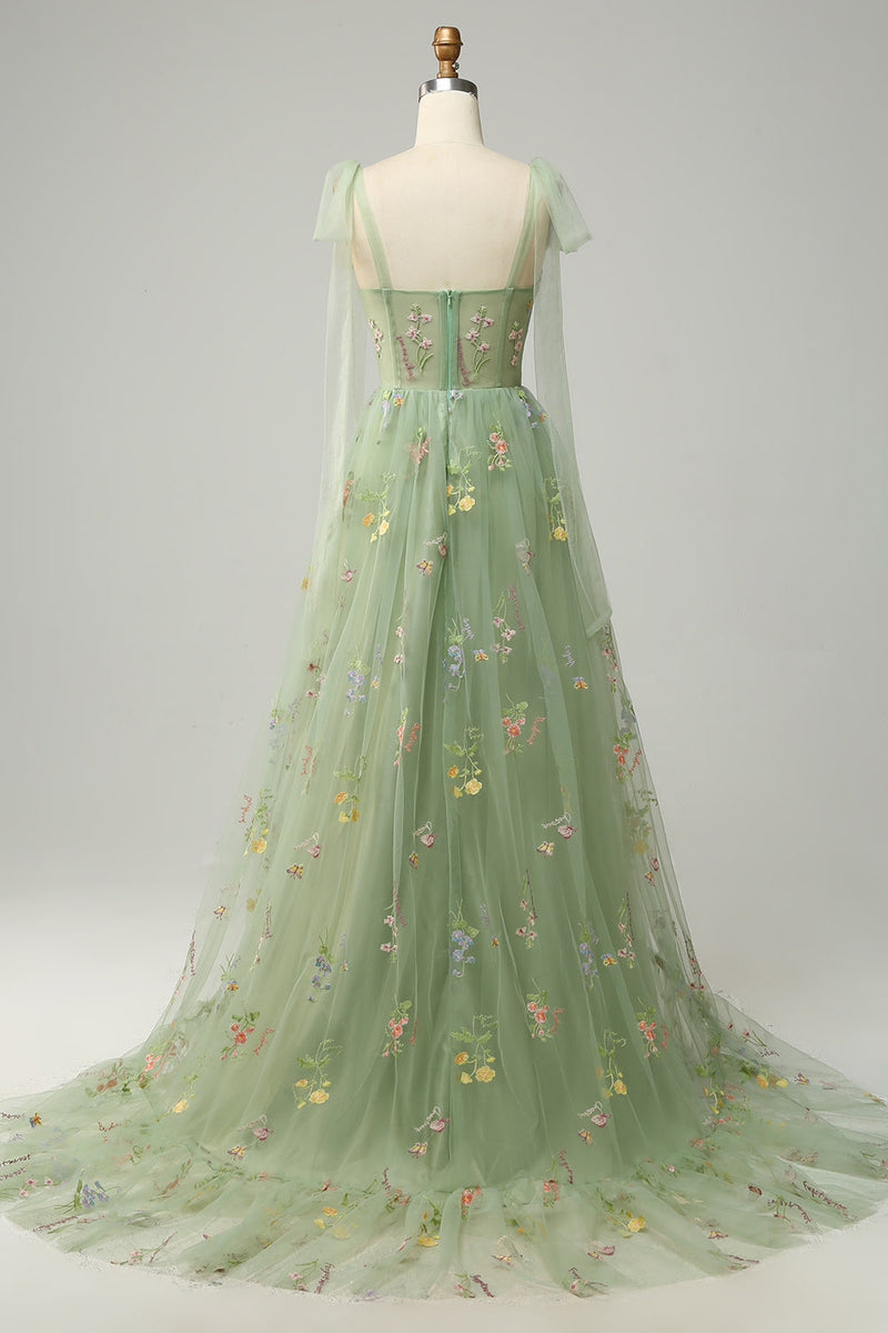 Load image into Gallery viewer, A-Line Grey Blue Princess Prom Dress With Embroidery