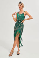 Load image into Gallery viewer, Champagne Spaghetti Straps Gatsby Fringed 1920s Flapper Dress