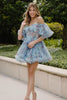 Load image into Gallery viewer, Pink Tulle Puff Sleeves Floral Printed Homecoming Dress