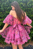 Load image into Gallery viewer, Ivory Tulle Puff Sleeves Floral Printed Homecoming Dress