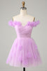 Load image into Gallery viewer, Cute A Line Off the Shoulder Pink Short Homecoming Dress with Flowers