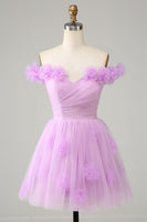 Load image into Gallery viewer, Pink Off the Shoulder Corset Homecoming Dress With Flowers