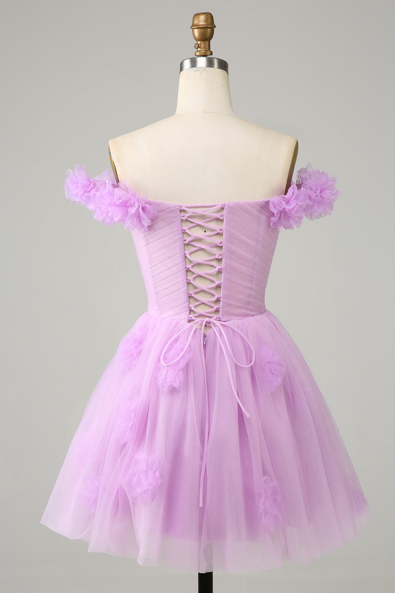 Load image into Gallery viewer, Cute A Line Off the Shoulder Pink Short Homecoming Dress with Flowers