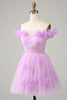 Load image into Gallery viewer, Cute A Line Off the Shoulder Pink Short Homecoming Dress with Flowers