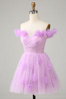 Load image into Gallery viewer, Pink Off the Shoulder Corset Homecoming Dress With Flowers