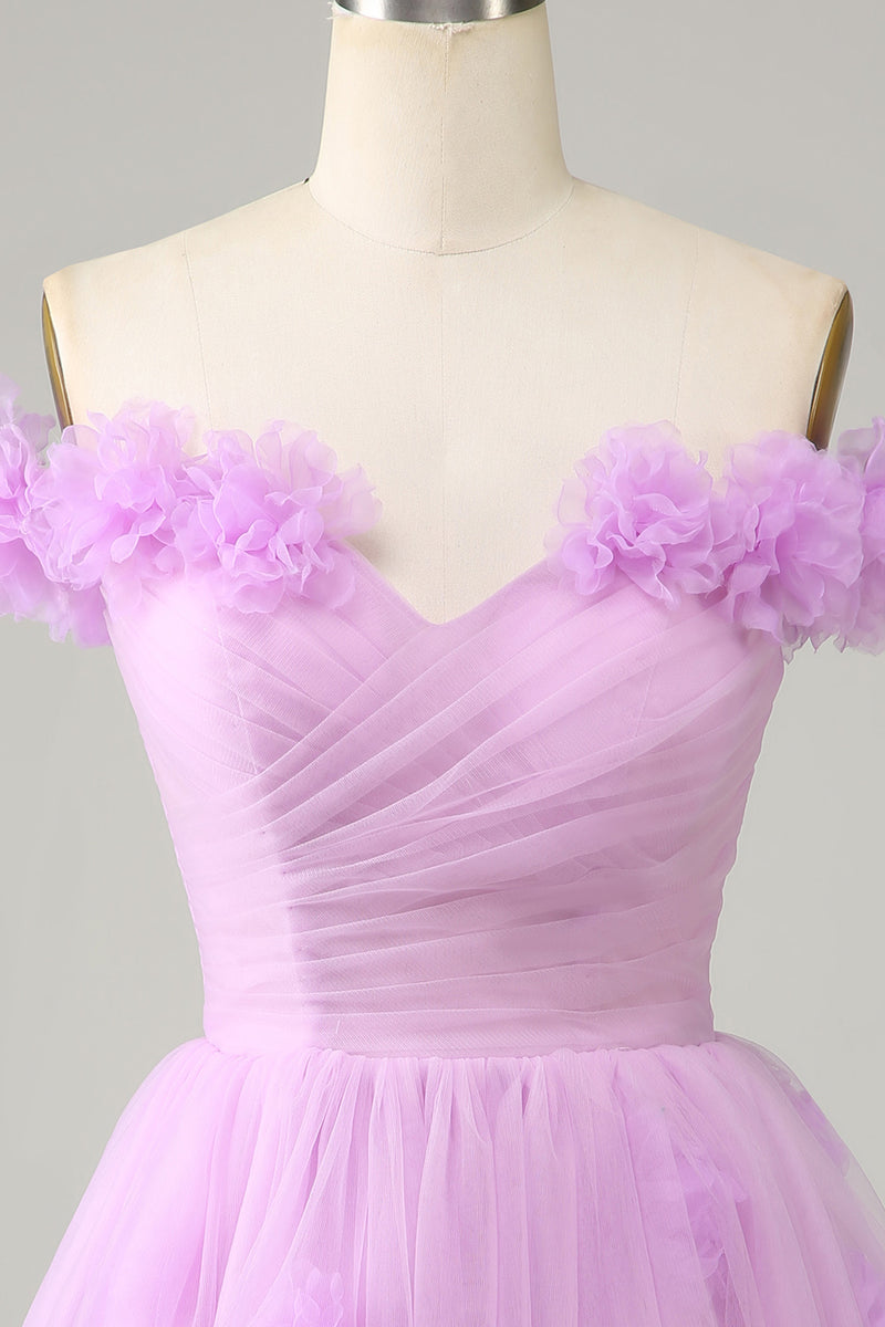 Load image into Gallery viewer, Cute A Line Off the Shoulder Pink Short Homecoming Dress with Flowers