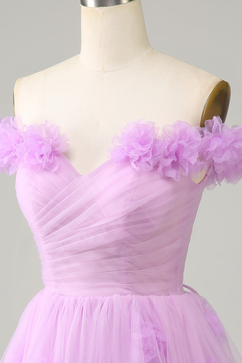 Load image into Gallery viewer, Cute A Line Off the Shoulder Pink Short Homecoming Dress with Flowers