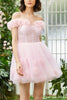 Load image into Gallery viewer, Pink Off the Shoulder Corset Homecoming Dress With Flowers