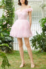 Load image into Gallery viewer, Pink Off the Shoulder Corset Homecoming Dress With Flowers