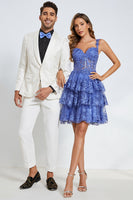 Load image into Gallery viewer, Sparkly Black Sweetheart A-Line Lace Tiered Short Homecoming Dress